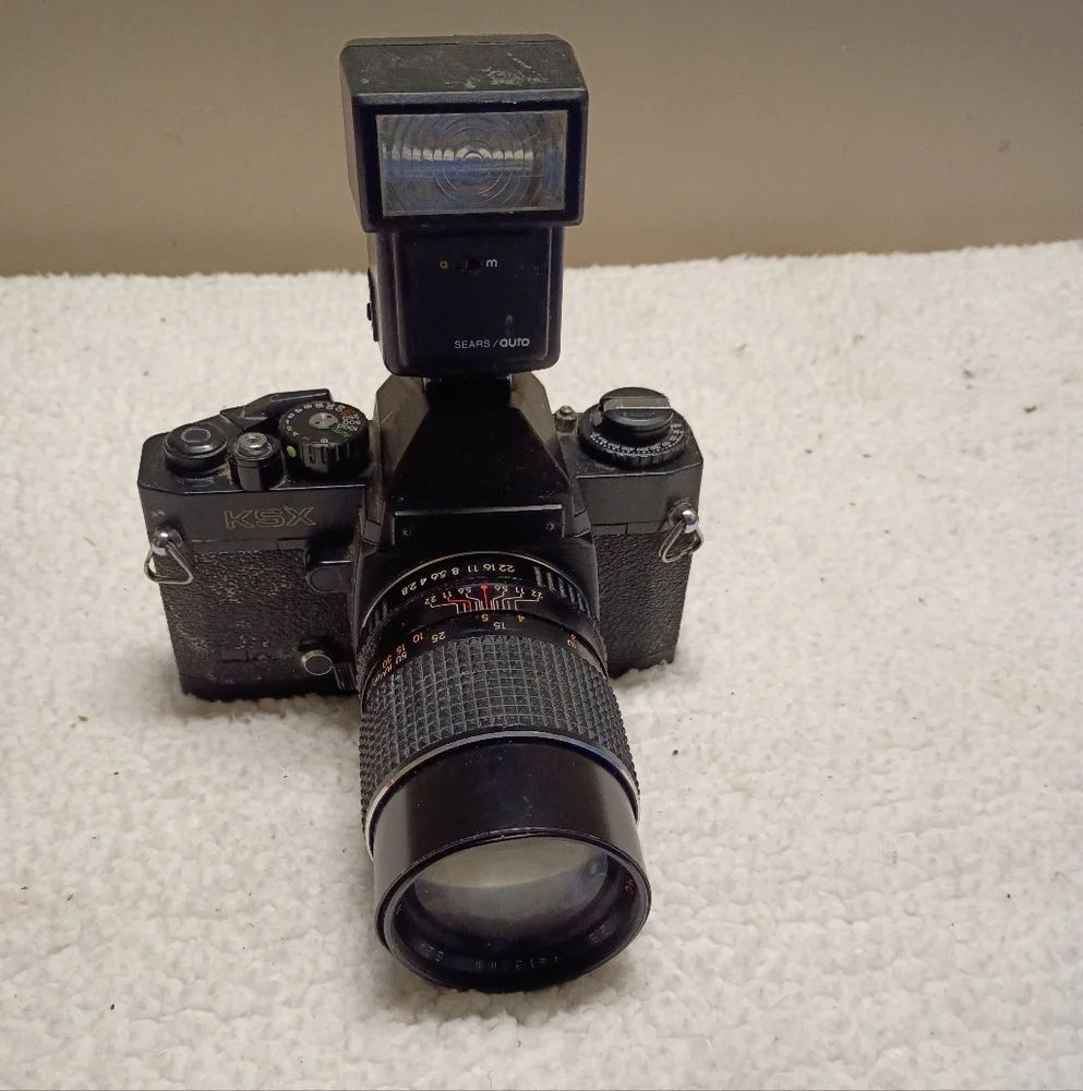Black KSX Camera with Flash Attachment